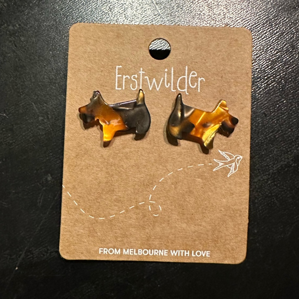 Amber Tortoiseshell Scottie Dog Earrings